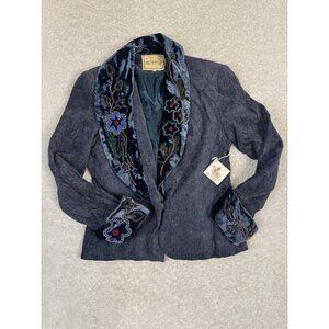 Double D‎ Ranch Wear Jacket Womens XS Blazer Floral Velvet Beaded Shoulder Pads